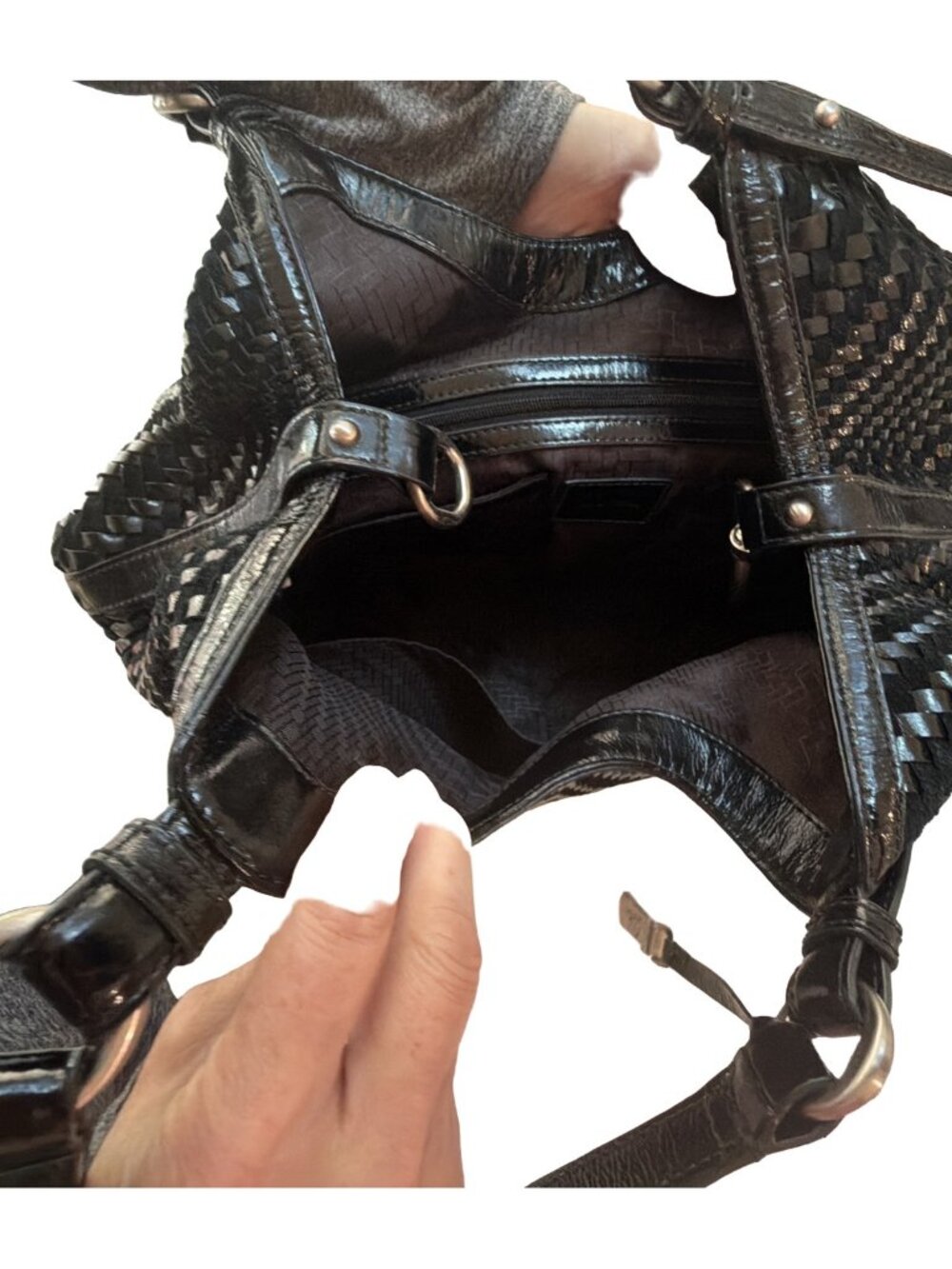 Cole Haan Black Woven Leather Hobo Shoulder Bag - Picture 2 of 4